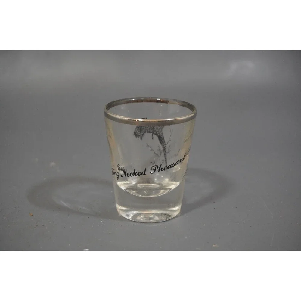 Ring Necked Pheasant Whiskey Shot Glass Silver Rim Federal Bar Barware